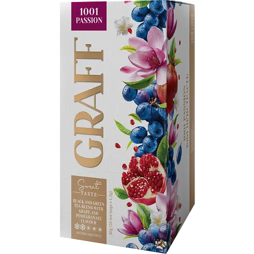 Чай зеленый и черный Graff 1001 Страсть/1001 Passion с ароматом винограда и граната 20 шт. x 1.5 г
