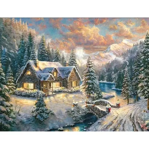 Алмазна мозаїка 40*50 см зі стразами на підрамнику повна викладка Зимовий пейзаж Зима - фото 1