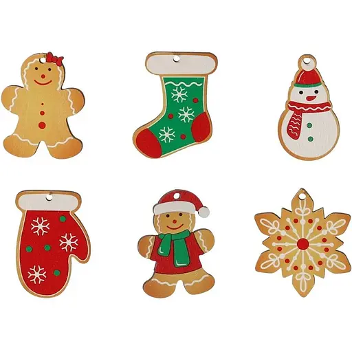 Украшение-подвеска Chomik Новогодние атрибуты цветные дерево 18 шт. (DIY7052)