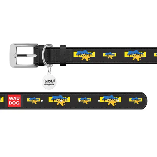 Нашийник для собак шкіряний Waudog Design з QR-паспортом "Дім" XL Ш 35 мм Д 46-59 см чорний - фото 3