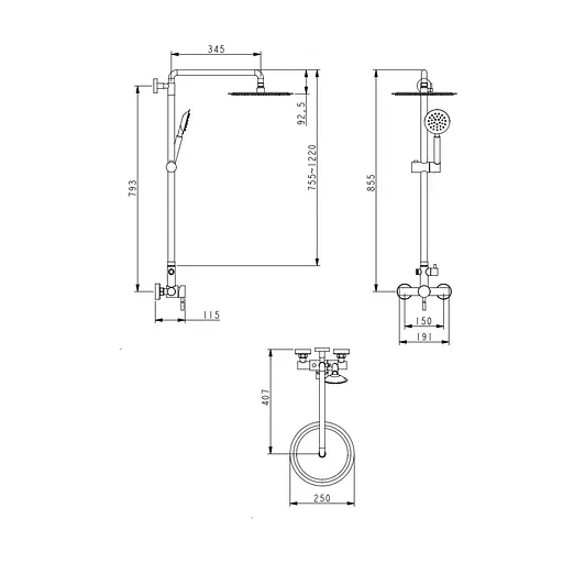 Душова система для душу Lidz Aria 1020 на два споживача (k35) LDARI1020NKS46114 Nickel, Нержавіюча сталь - фото 2