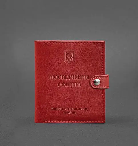 Кожаная обложка-портмоне для удостоверения офицера 11.0 красная - фото 1