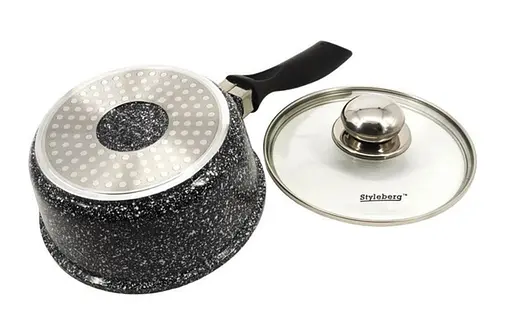 Кастрюля Styleberg из литого алюминия с антипригарным гранитным покрытием и крышкой 1.4 л 16 см ST-3016 черная - фото 2