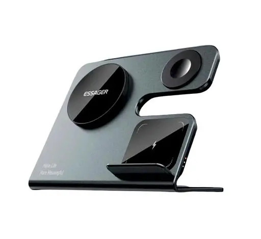 Бездротовий мультизарядний пристрій Essager Ruicheng desktop magnetic suction 15W (3 in 1) чорний - фото 2