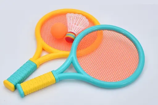 Бадмінтон дитячий MS 4380, ракетки 2шт, 35,5см, воланчмк, м'ячик пластик 5см, в сетці 20-41-7см (6903317730650) Жовто-зелений - фото 1