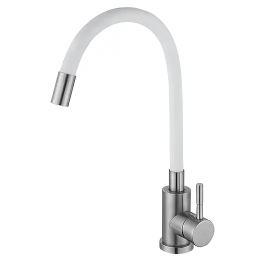 Смеситель для кухни Zerix LUX-011 с белым силиконовым изливом ZX4877 Нержавеющая сталь - фото 1