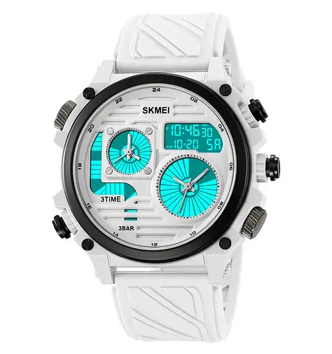 Годинник чоловічий наручний спортивний Skmei 2202 (Білий силіконовий ремінець) - фото 2