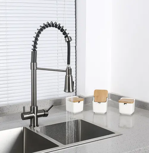 Смеситель для кухни Gappo с подключением фильтра G4398-69 серый Gungrey Графитовый хром - фото 2