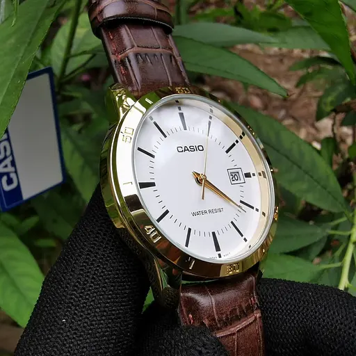 Годинники наручні чоловічі кварцові золоті з шкіряним ремінцем оригінал Casio MTP-V004GL-7AUDF (модуль №5058) - фото 5