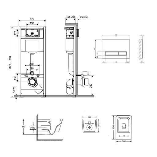 Подвесной унитаз Qtap Crow Rimless + инсталляция Qtap Nest 4 в 1 (линейная клавиша Chrome), Белый - фото 2