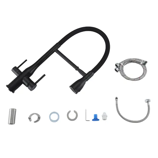 Смеситель для кухни на две воды Gappo G4399-76 гибкий излив нержавеющая сталь черный матовый - фото 5