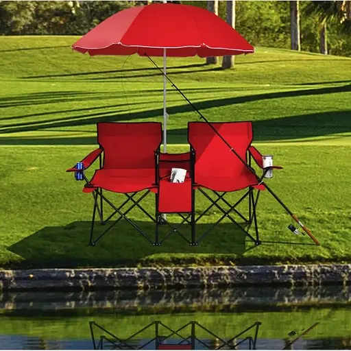 Комплект раскладных стульев Costway Parma с зонтиком красный - фото 3