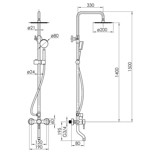 Душова система із виливом RJ Lux SS верхній душ d200 мм нержавіюча сталь RJSP120-08CH, Нержавіюча сталь - фото 2