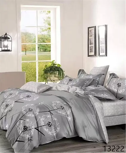 Комплект постельного белья Двуспальный размер с компаньоном Турция 100% хлопок Наволочки 70х70см Дима Серый одуванчик - фото 1