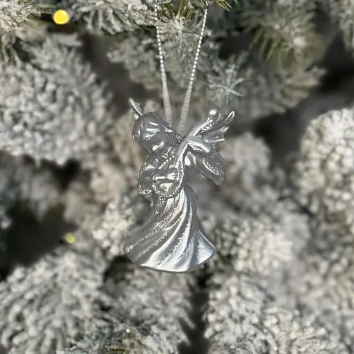 Новорічна підвіска MIS LT Янгол з бандурою малий 4х3,5х6 см срібний - фото 2