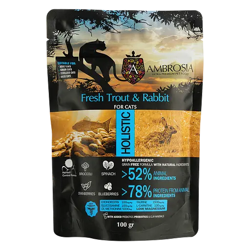 Набор дегустационного сухого корма для взрослых кошек Ambrosia Grain Free 400 г (4 шт. х 100 г) - фото 4