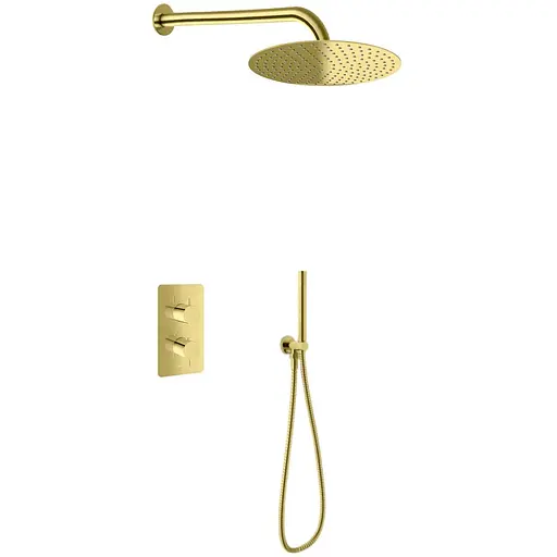 Душова система Kohlman Axel 30 gold з термостатом + BOX прихованого монтажу KPL-QW432AGD30, Золотий - фото 1