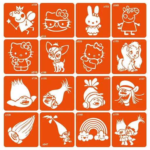 Набір трафаретів для біо-тату Trolls + Kitti + Pepa Trolls-kitti-pepa-16