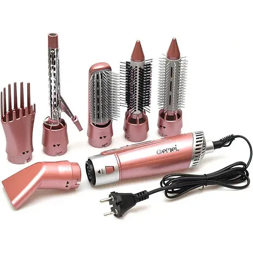 Фен-щітка мультистайлер Gemei GM-4831 7 в 1 для завивки локонів об'єму та укладки волосся з насадками - фото 1