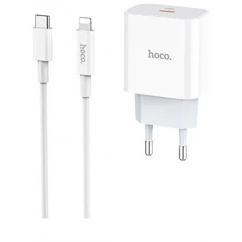 Зарядний пристрій Hoco C76A Speed Cource QC3.0 & PD3.0 18 W 3 A with Lightning-Type-C cable біле - фото 1