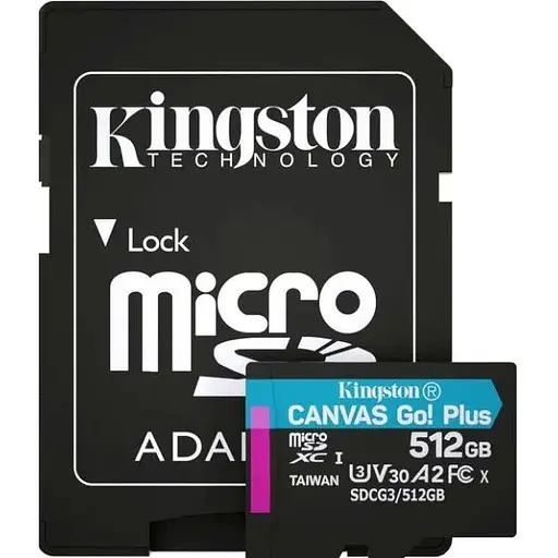 Карта памяти Kingston 512GB microSDXC C10 UHS-I U3 A2 R170/W90MB/s Canvas Go Plus + SD адаптер SDCG