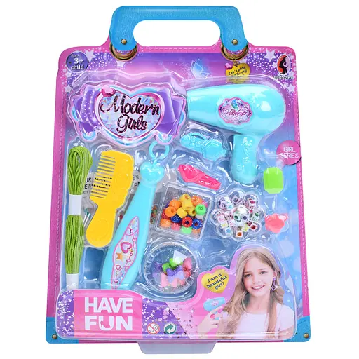 Ігровий набір перукаря, намистини, нитки, пристрій для плетіння, фен, гребінець YK6624-1