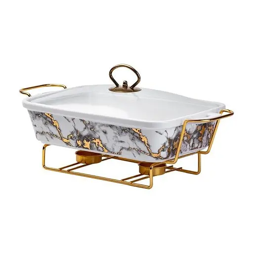 Марміт Yiwu HP1032 мармітниця з кришкою на підставці прямокутна 18,5 см на 26,8 см Білий - фото 2