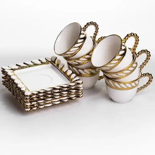 Набір чашок з блюдцями Yiwu Tiffany 250 мл чашка порцелянова 6 шт для чаю і кави чашки блюдця практичний стильний посуд SX61 - фото 1