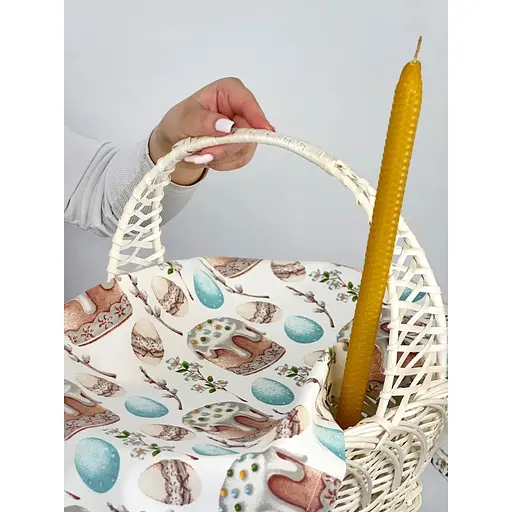 Комплект Великодній кошик Галичина білий з тефлоновим рушником Паска блакитний і свічкою