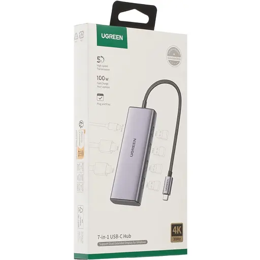 Хаб USB 3.0 Type-C -> 1хUSB-A 3.0/3хUSB-A 2.0/2xHDMI 4K 30Гц PD CM498 Ugreen - фото 3