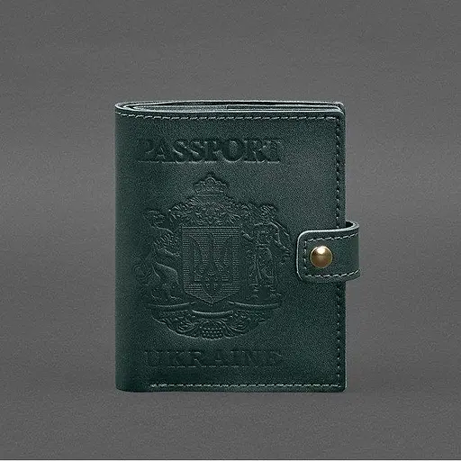 Кожаная обложка-портмоне на паспорт с гербом Украины 25.0 Зеленая - фото 7