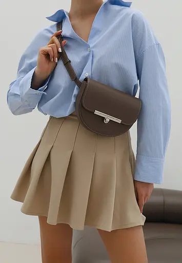 Жіноча шкіряна сумка поясна-кроссбоді Bridget темно-бежевий - фото 2