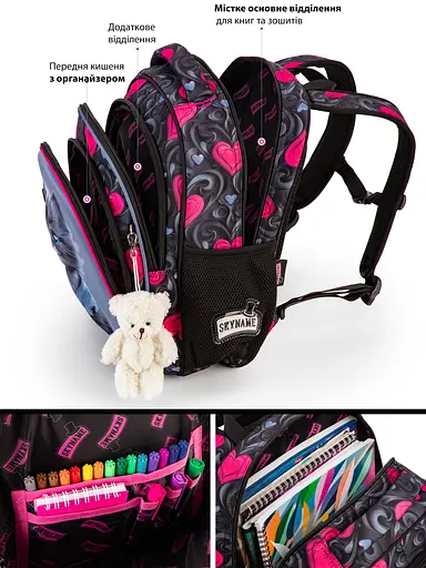 Ортопедический рюкзак в школу для девочки с Котиком SkyName 37х30х18 см для младших классов (R2-223) - фото 5