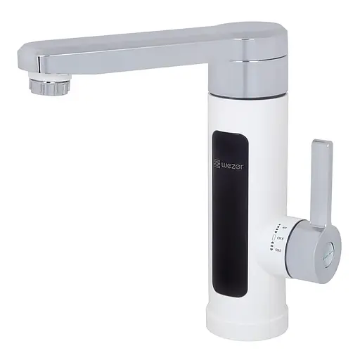 Проточный водонагреватель для умывальника поворотный излив датчик температуры 3,3 кВт белый Wezer SDR-H11T - фото 2
