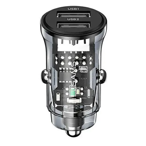 Автомобільний зарядний пристрій Usams US-CC162 C31 15W Transparent Dual USB A+A Mini Car Charger - фото 1