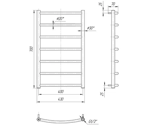Водяна рушникосушка Mario Класік 700x430/400, Хром - фото 2