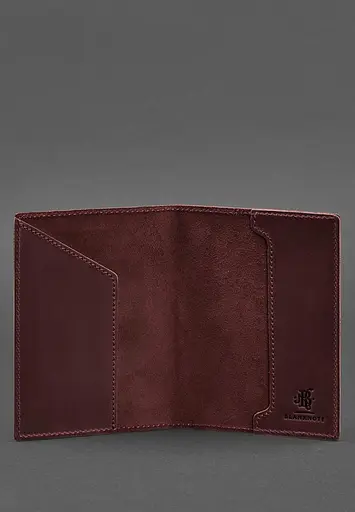 Кожаная обложка для паспорта с польским гербом бордовая Crazy Horse - фото 4