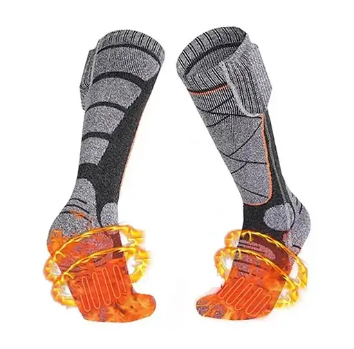 Высокие носки с подогревом и блоком питания на 2200mAh (Серые с ромбиками) - фото 2