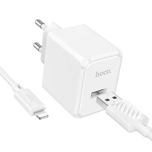 Сетевое зарядное устройство с кабелем Hoco CS11A Ocean single port charger set(iP) белый - фото 1