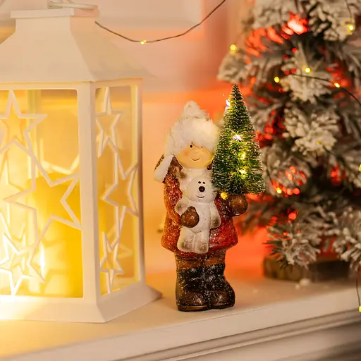 Новорічна фігурка з підсвіткою Дівчинка з ялинкою з фарфору 8×7×20 см Yiwu CR-5-15