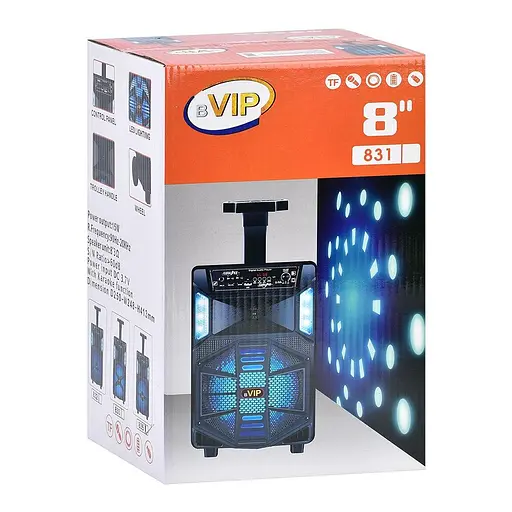 Колонка JT-830-1-2-833-835, мікрофон, світлодіодне підсвічування, Bluetooth, 41x25x21 см, чорна - фото 2