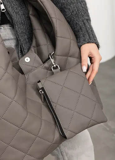 Женская сумка Sambag HOBO L серая строченая 34 х 37 х 16 см (53300039) - фото 4