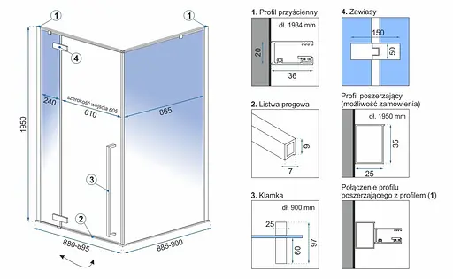 Душевая кабина Rea Fargo 90x90 gold REA-K4903, Золотой, Универсальная, прозрачная - фото 6