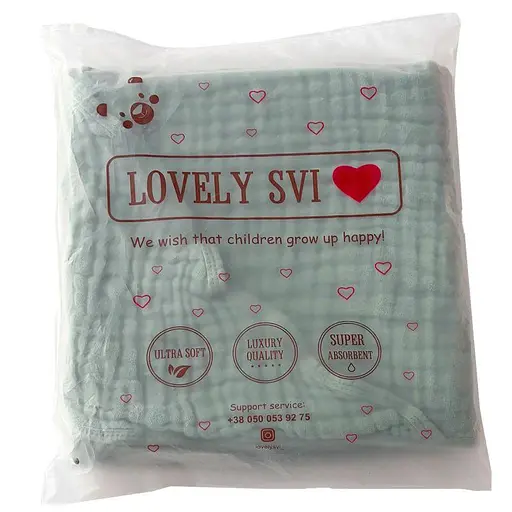 Дитячий рушник з капюшоном Lovely Svi органічна бавовна (муслін) – 80 x 80 см, від 0 до 2 років, Зелений (21801258) - фото 4