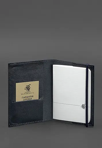 Кожаная обложка для паспорта 1.0 темно-синяя краст - фото 3
