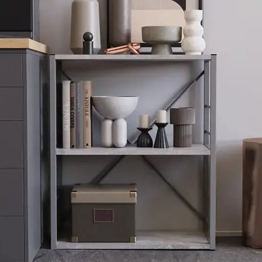 Этажерка 3/60 Ferrum-decor Серии Коннект 73x60x28 серый ДСП Бетон 16мм (FRD-105546)