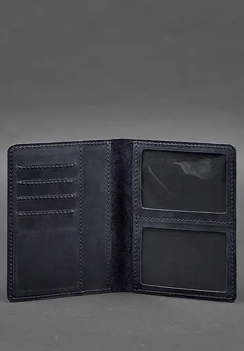 Кожаная обложка-органайзер для документов 6.1 синий Crazy Horse - фото 3