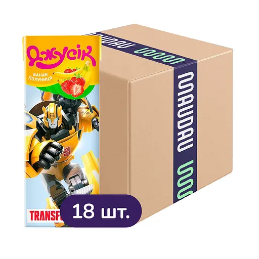 Упаковка нектара Джусік Transformers Бананово-клубничный 2.4 л (200 мл х 18 шт.) - фото 1