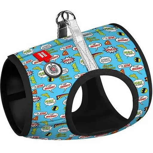 Шлейка для собак Waudog Clothes мягкая с QR паспортом, рисунок "Лига Справедливости", XS1