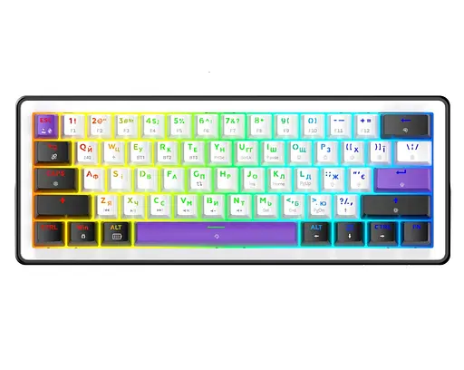 Клавіатура ігрова механічна HATOR HK-60-WV Wireless Hellyberry Switch USB, 2,4 ГГц, Bluetooth 5.3 White-Violet - фото 1